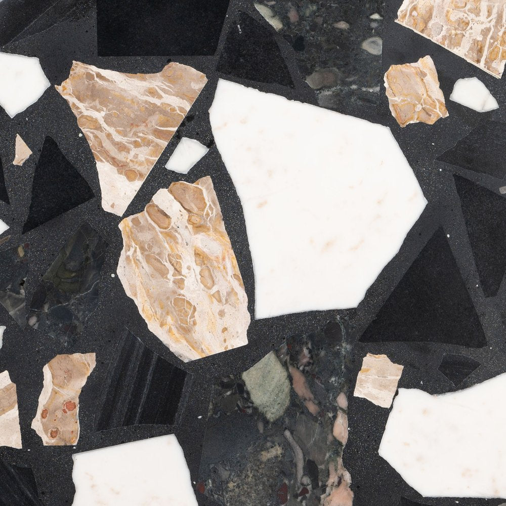 33" Black and Gold Terrazzo and Iron Free Form Pedestal Coffee Table HomeRoots