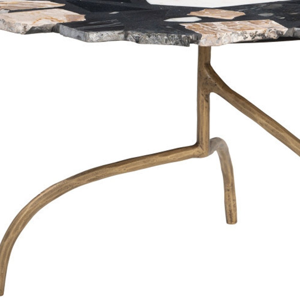 33" Black and Gold Terrazzo and Iron Free Form Pedestal Coffee Table HomeRoots