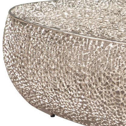 50" Silver Aluminum Oval Pedestal Coffee Table HomeRoots