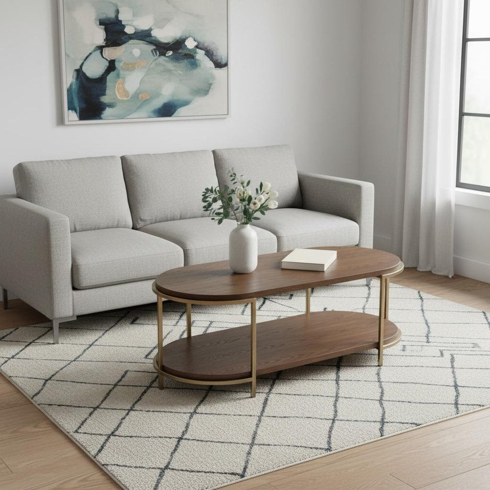 48" Brown Solid Wood and Wood Oval Pedestal Coffee Table HomeRoots