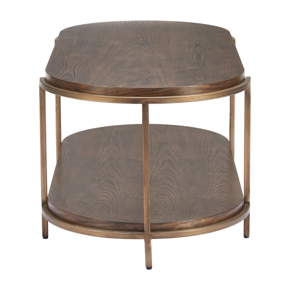 48" Brown Wood And Steel Oval Two Tier Coffee Table HomeRoots