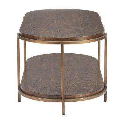 48" Brown Wood And Steel Oval Two Tier Coffee Table HomeRoots