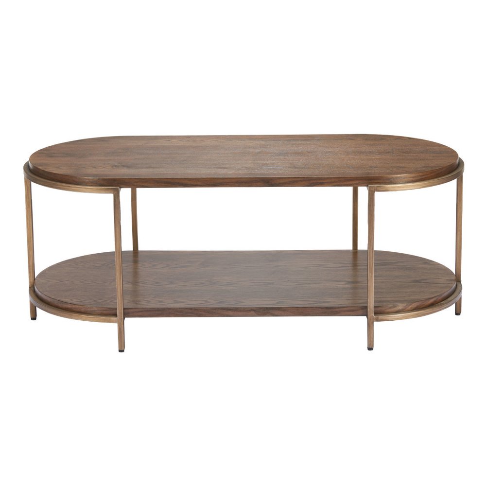 48" Brown Wood And Steel Oval Two Tier Coffee Table — view 5
