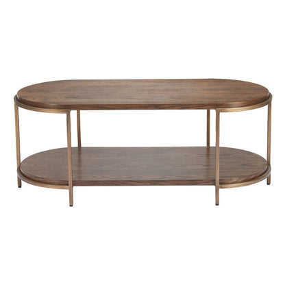48" Brown Wood And Steel Oval Two Tier Coffee Table HomeRoots
