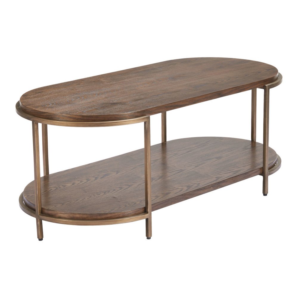 48" Brown Wood And Steel Oval Two Tier Coffee Table — view 6