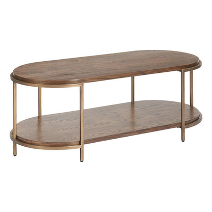 48" Brown Wood And Steel Oval Two Tier Coffee Table HomeRoots