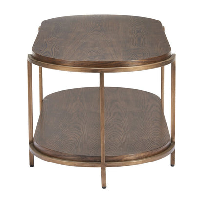 48" Brown Solid Wood and Wood Oval Pedestal Coffee Table HomeRoots