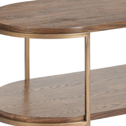 48" Brown Wood And Steel Oval Two Tier Coffee Table HomeRoots