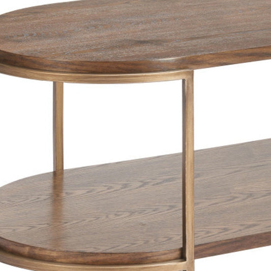 48" Brown Wood And Steel Oval Two Tier Coffee Table