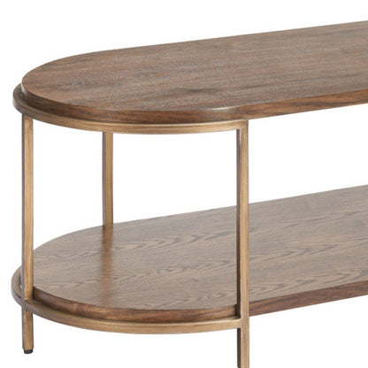 48" Brown Wood And Steel Oval Two Tier Coffee Table HomeRoots