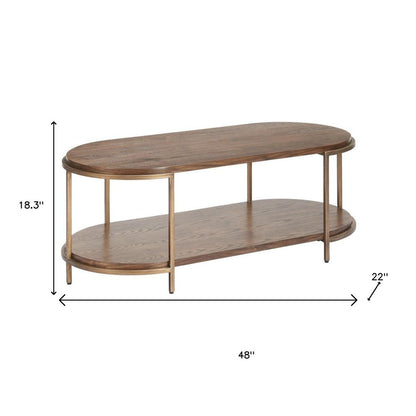 48" Brown Wood And Steel Oval Two Tier Coffee Table HomeRoots