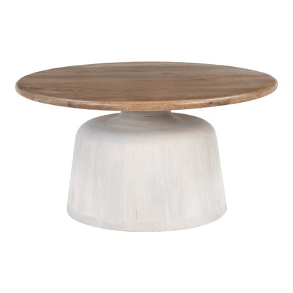 32" Brown and White Solid Wood Round Pedestal Coffee Table HomeRoots