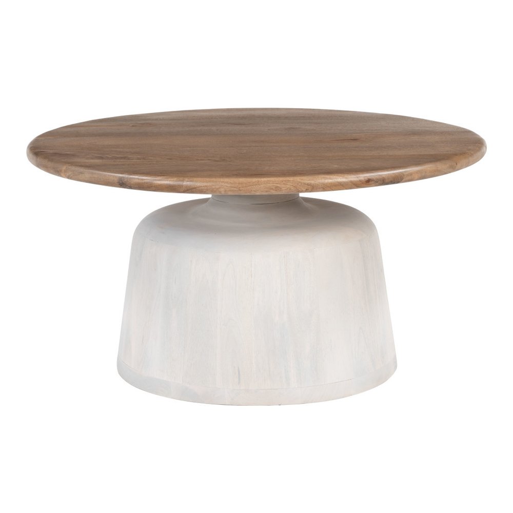 32" Brown and White Solid Wood Round Pedestal Coffee Table — view 7