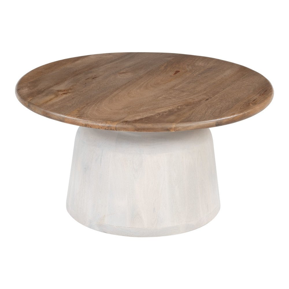 32" White Solid Wood and Wood Round Pedestal Coffee Table HomeRoots