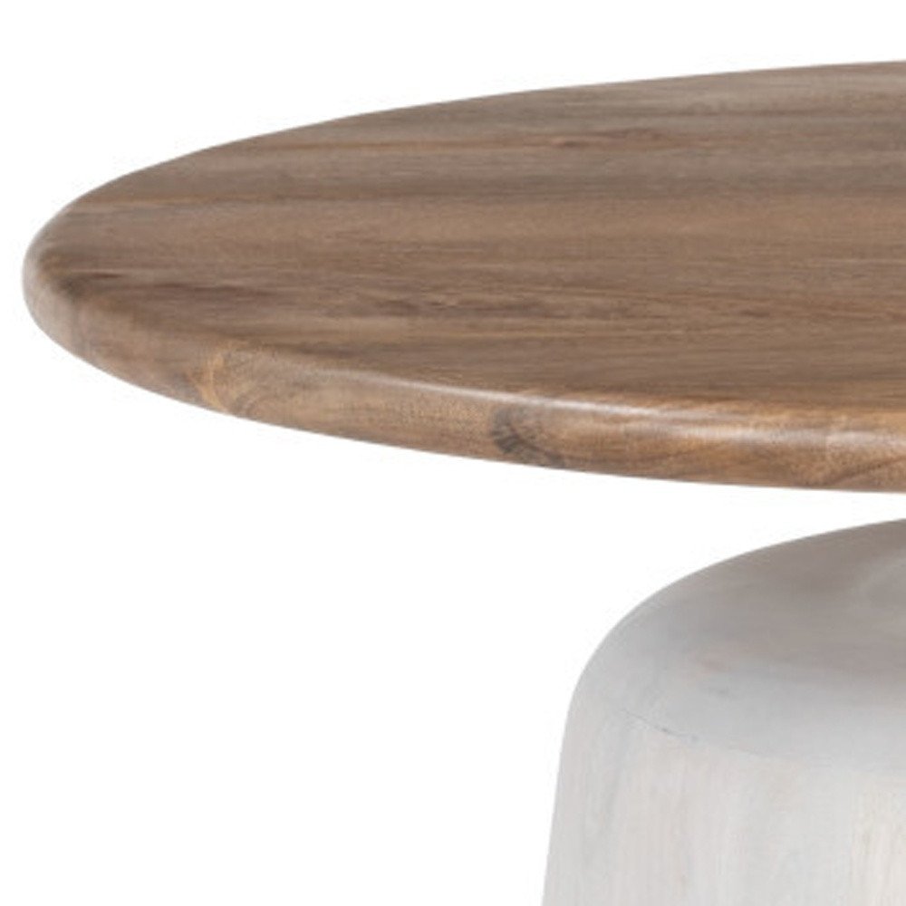 32" White Solid Wood and Wood Round Pedestal Coffee Table HomeRoots