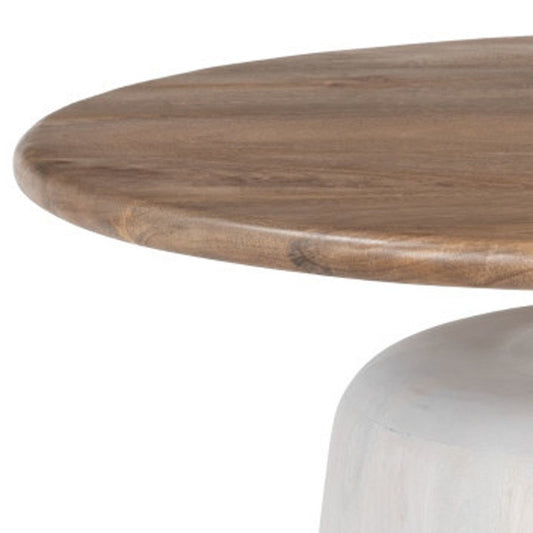 32" Brown and White Solid Wood Round Pedestal Coffee Table