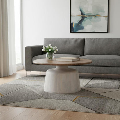 32" White Solid Wood and Wood Round Pedestal Coffee Table HomeRoots