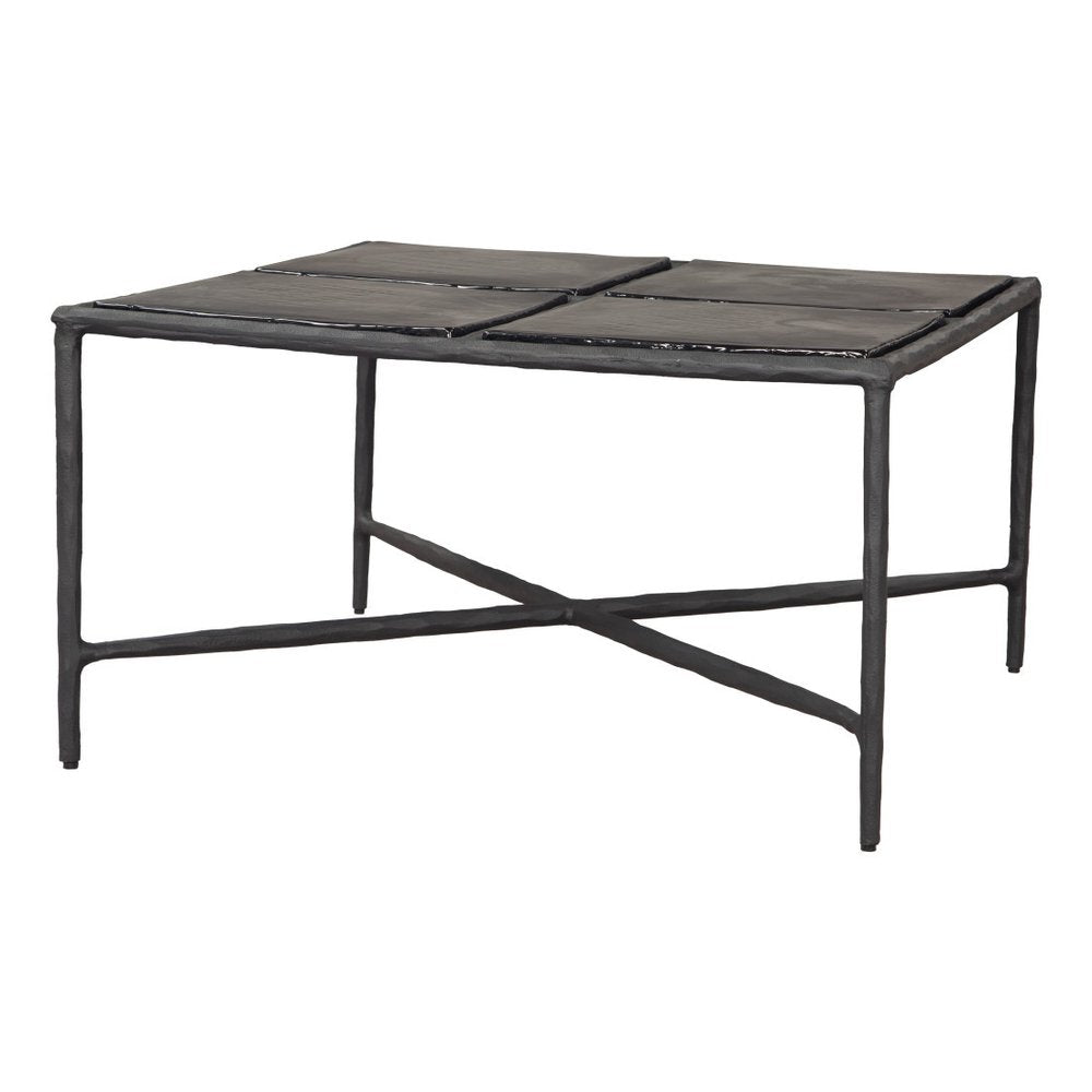 31" Black Glass and Aluminum Square Coffee Table — view 2