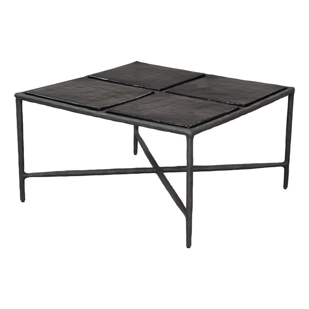 31" Black Glass and Aluminum Square Coffee Table HomeRoots