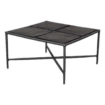31" Black Glass and Aluminum Square Coffee Table HomeRoots