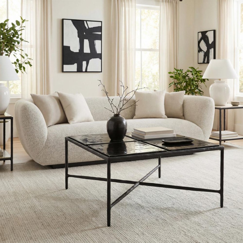 31" Black Glass and Aluminum Square Coffee Table — view 9