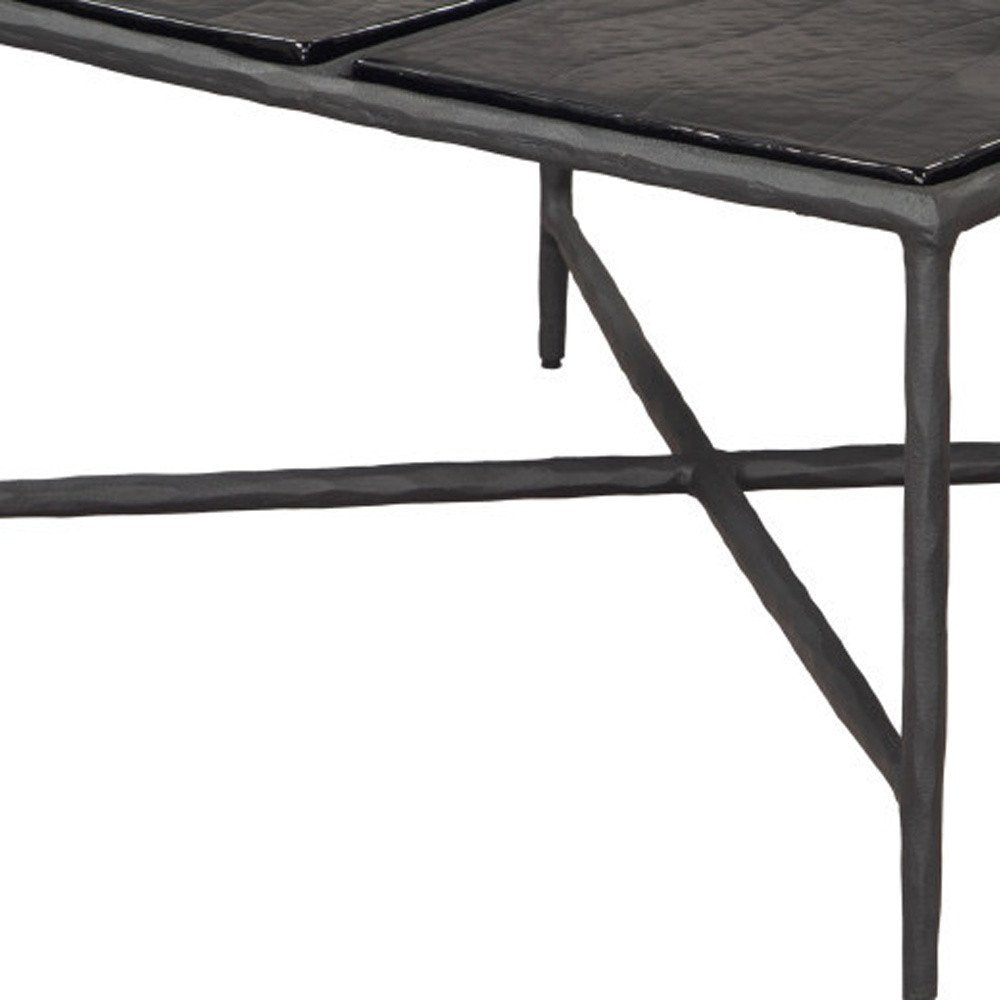 31" Black Glass and Aluminum Square Coffee Table — view 6