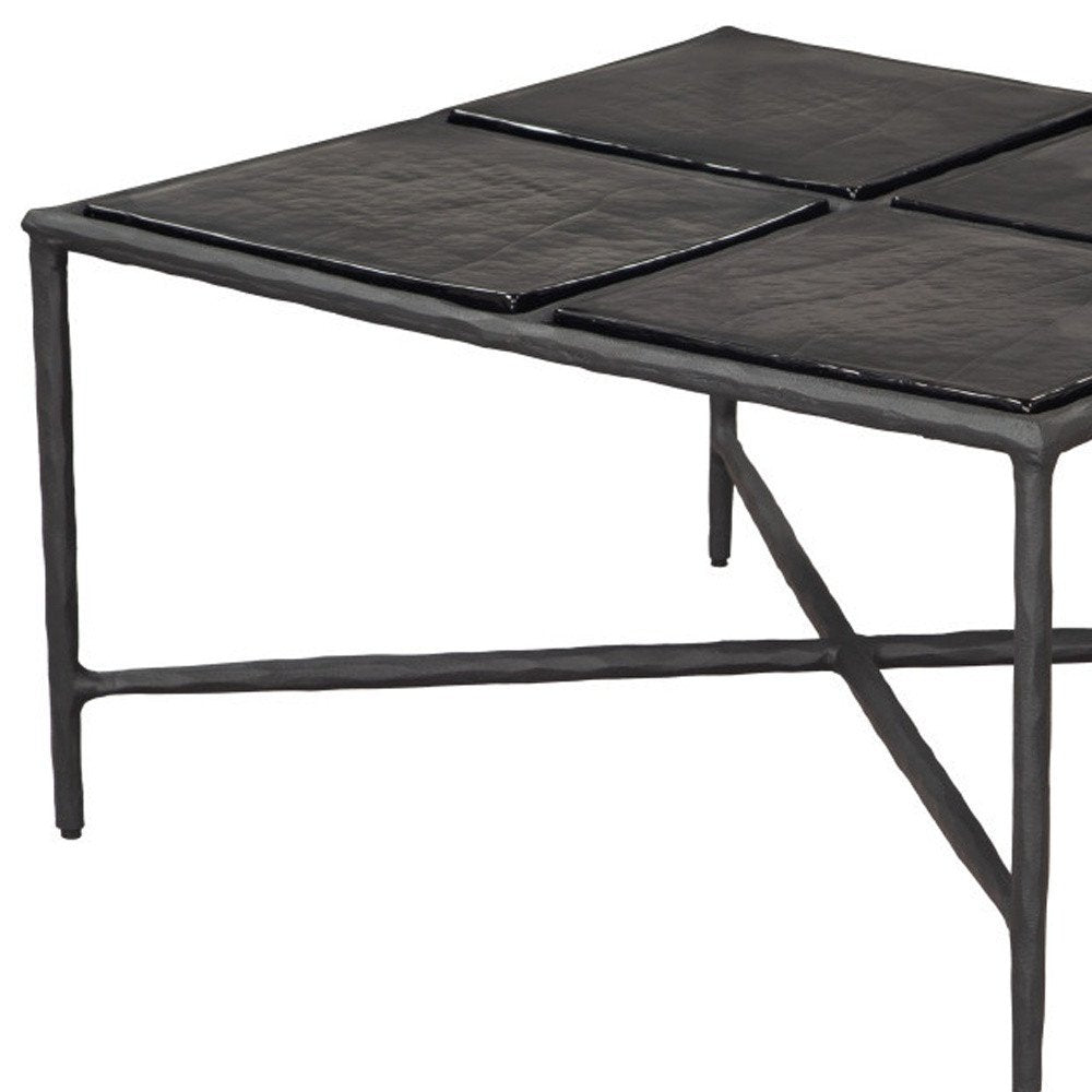 31" Black Glass and Aluminum Square Coffee Table HomeRoots