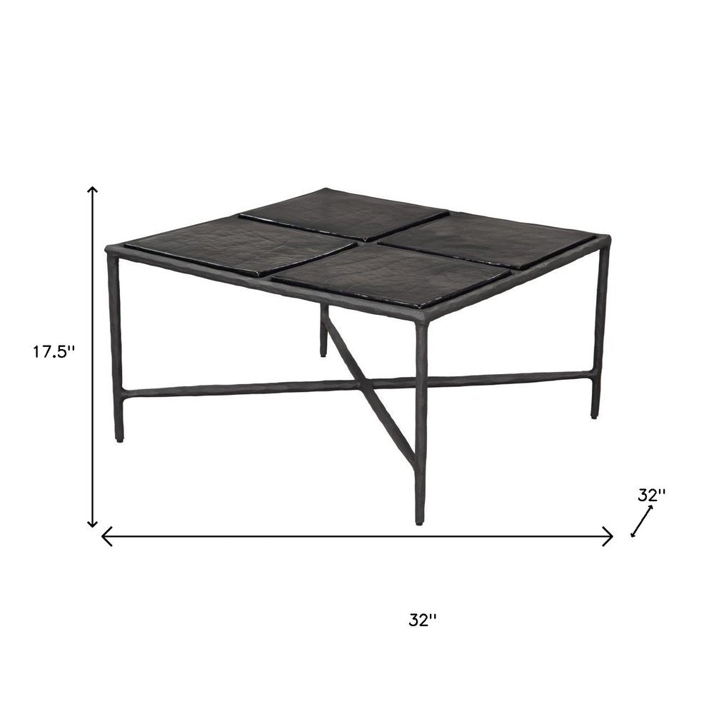 31" Black Glass and Aluminum Square Coffee Table HomeRoots