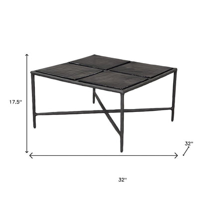31" Black Glass and Aluminum Square Coffee Table HomeRoots