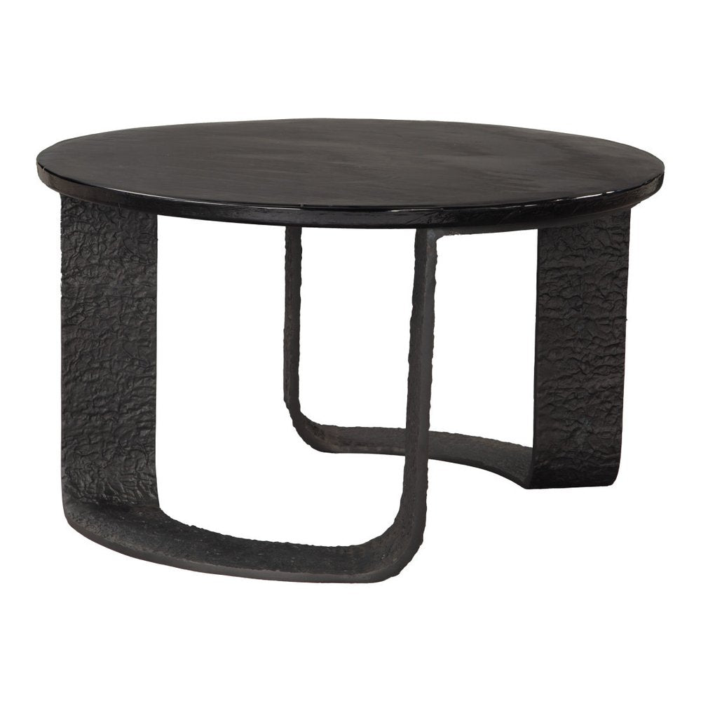 32" Black Glass and Aluminum Round Pedestal Coffee Table HomeRoots