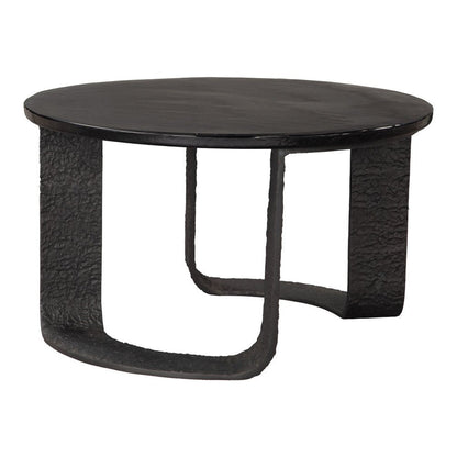 32" Black Glass and Aluminum Round Pedestal Coffee Table HomeRoots