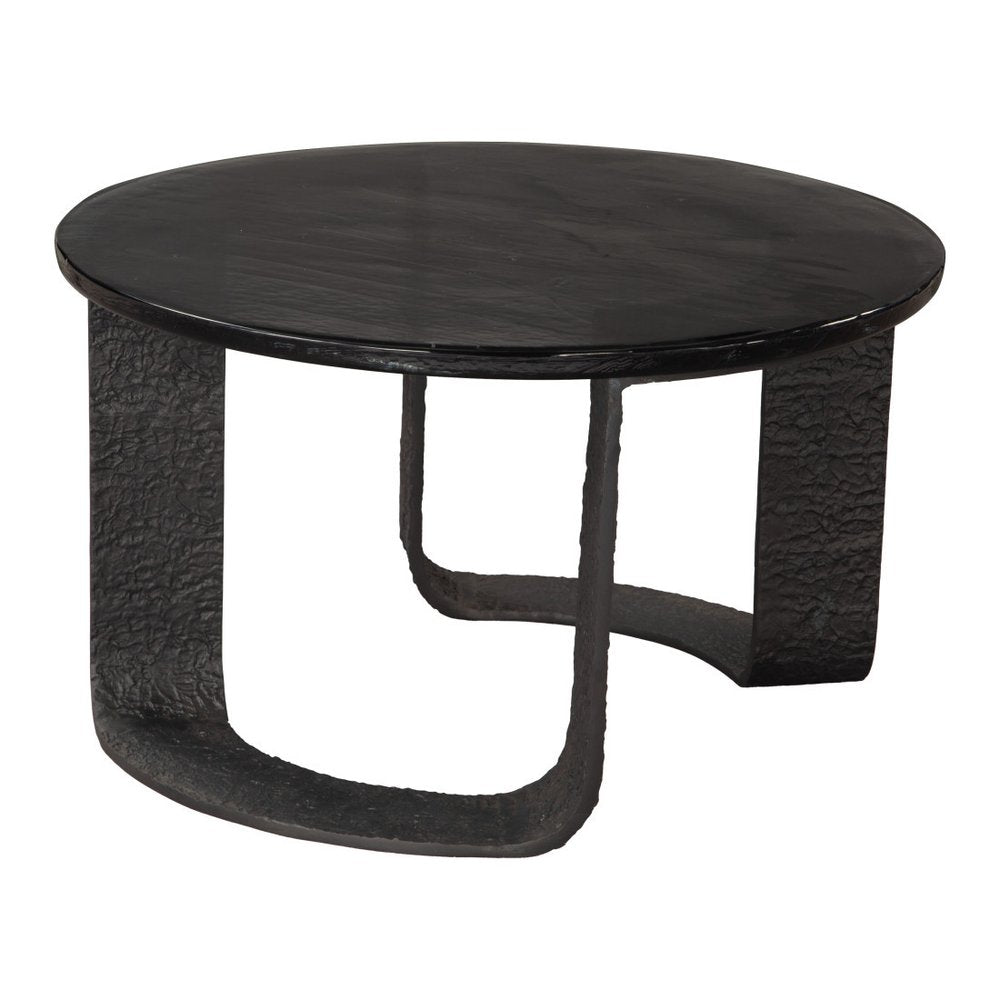32" Black Glass and Aluminum Round Pedestal Coffee Table HomeRoots