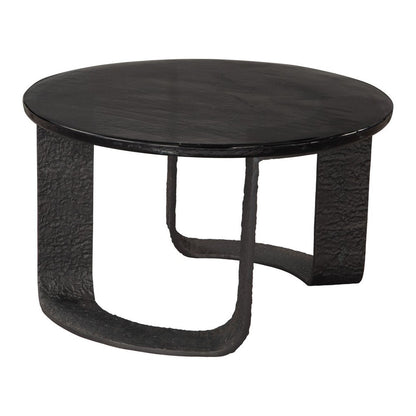32" Black Glass and Aluminum Round Pedestal Coffee Table HomeRoots