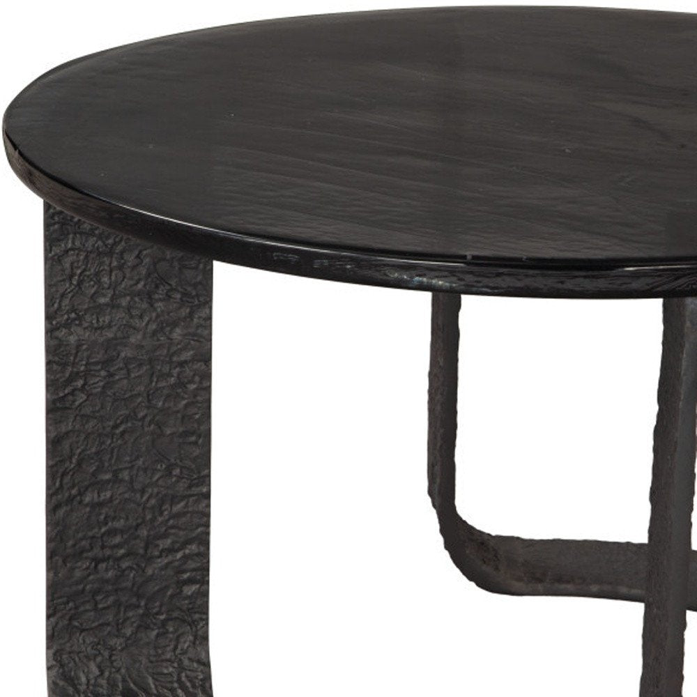 32" Black Glass and Aluminum Round Pedestal Coffee Table HomeRoots