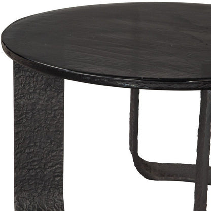 32" Black Glass and Aluminum Round Pedestal Coffee Table HomeRoots
