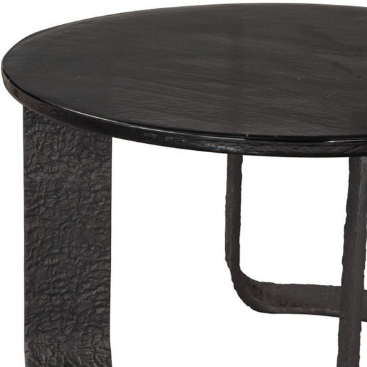 32" Black Glass and Aluminum Round Pedestal Coffee Table