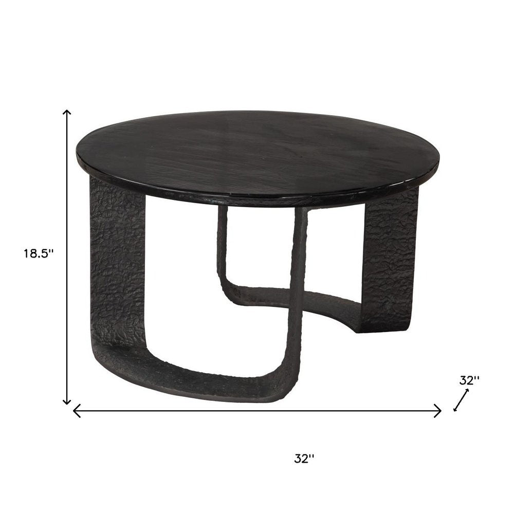 32" Black Glass and Aluminum Round Pedestal Coffee Table — view 9