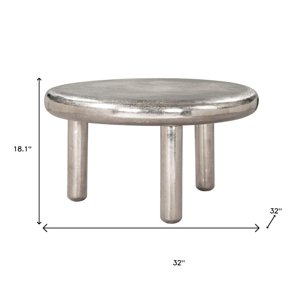 32" Silver Aluminum Round Pedestal Coffee Table — view 8