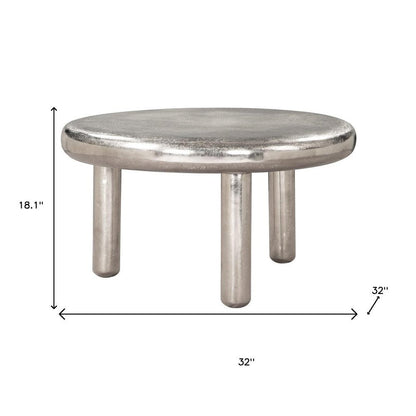 32" Silver Aluminum Round Pedestal Coffee Table HomeRoots