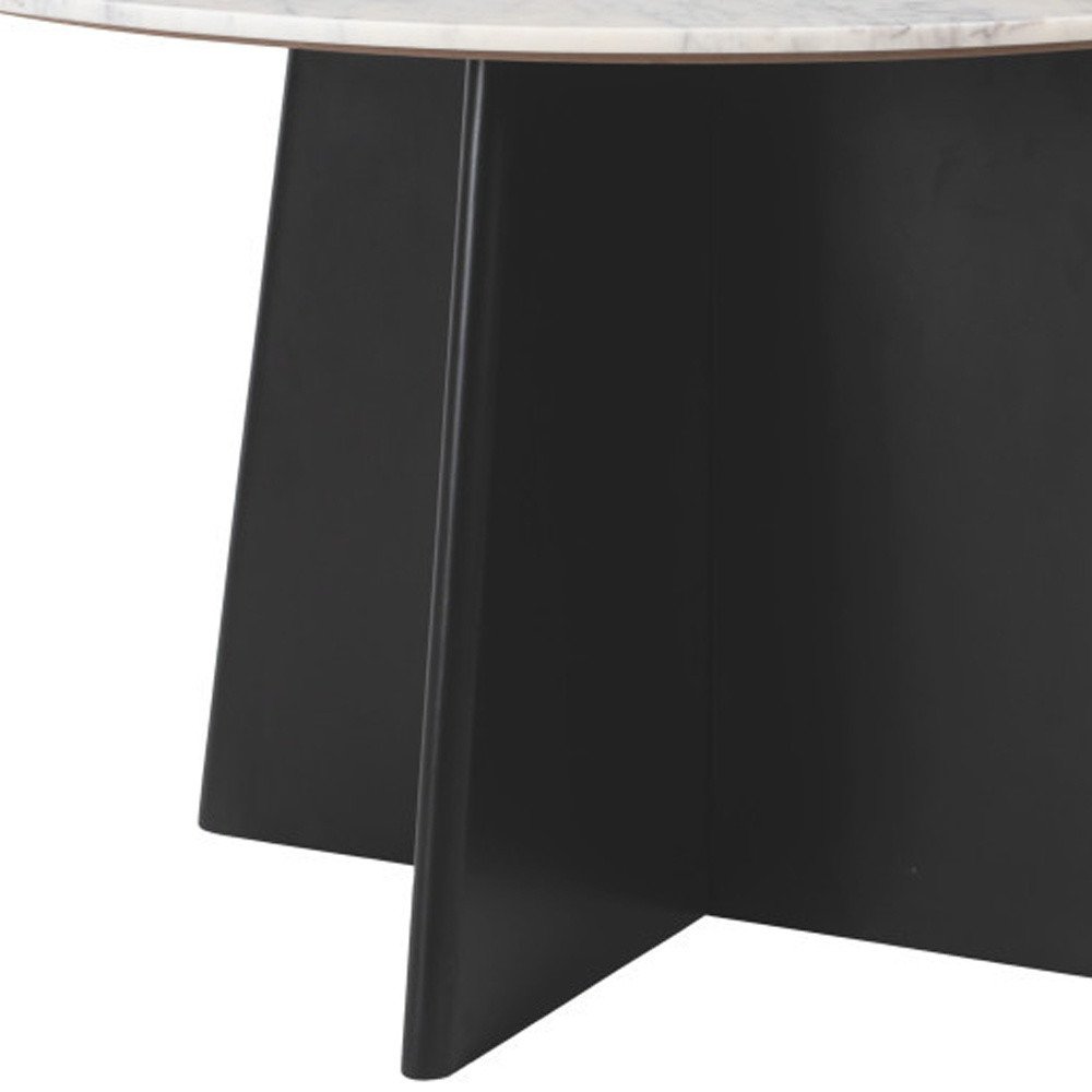 51" White and Black Marble and Wood Pedestal Base Round Top Dining Table HomeRoots