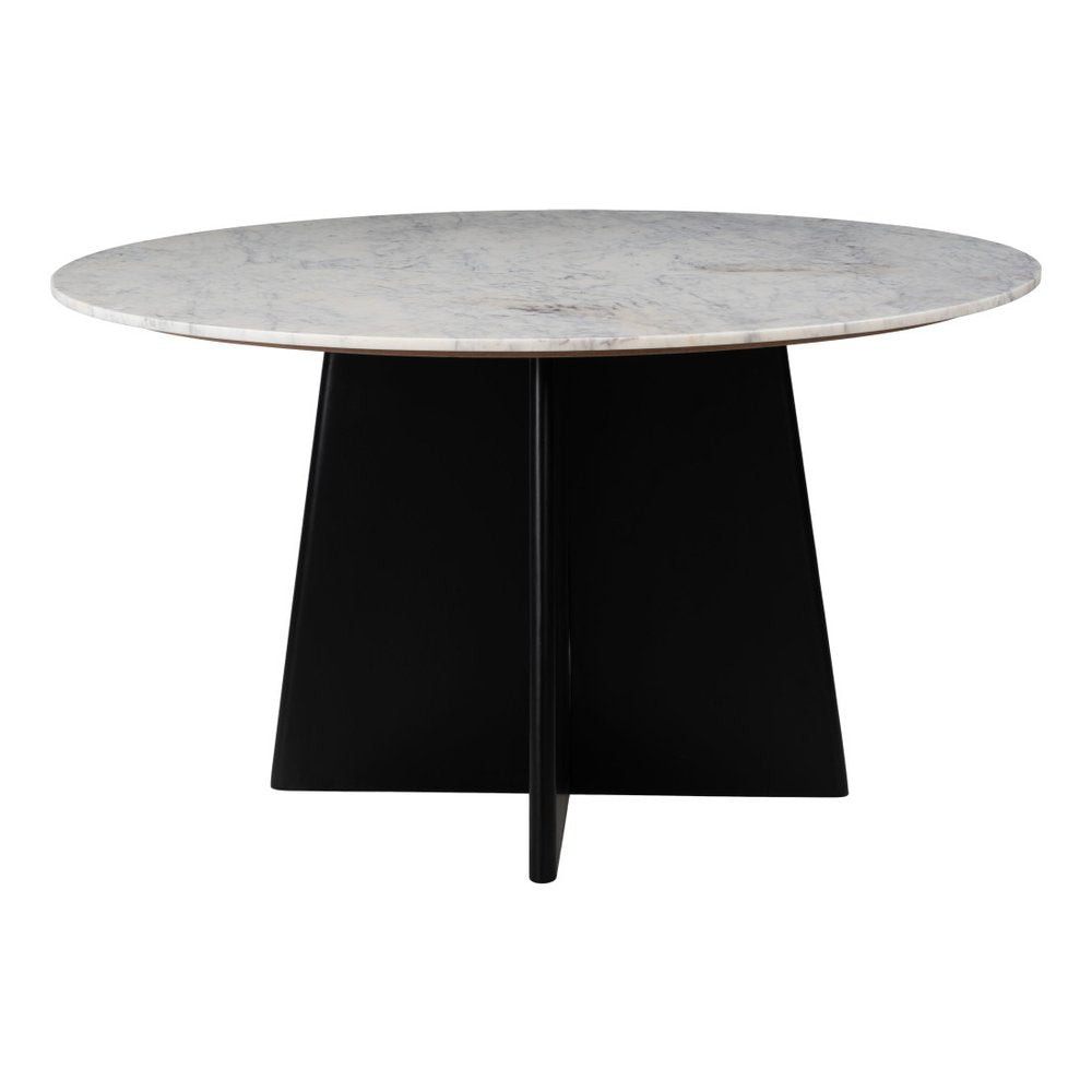 51" White and Black Marble and Wood Pedestal Base Round Top Dining Table HomeRoots