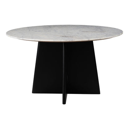 51" White and Black Marble and Wood Pedestal Base Round Top Dining Table HomeRoots