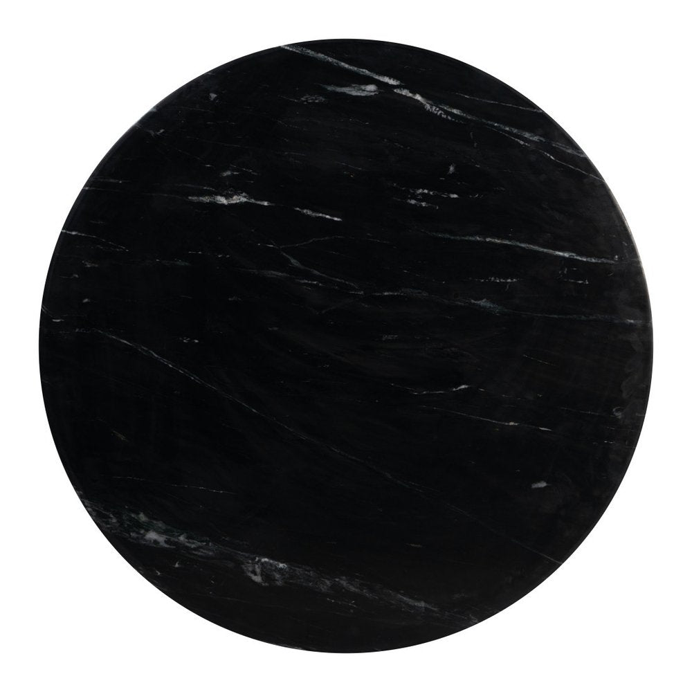 48" Black Marble and Wood Pedestal Base Round Top Dining Table HomeRoots
