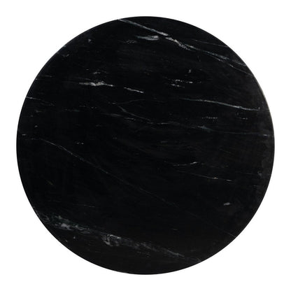 48" Black Marble and Wood Pedestal Base Round Top Dining Table HomeRoots