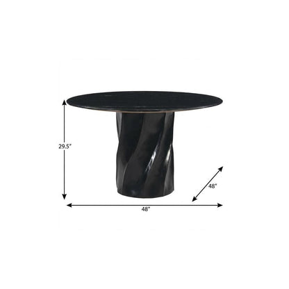 48" Black Marble and Wood Pedestal Base Round Top Dining Table HomeRoots