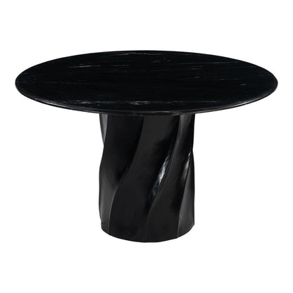 48" Black Marble and Wood Pedestal Base Round Top Dining Table HomeRoots