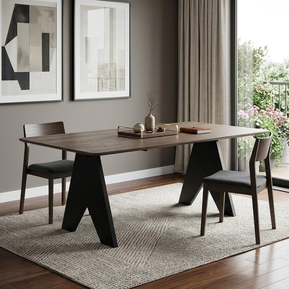 79" Espresso and Black Solid Wood Cross Leg Base Dining Table HomeRoots