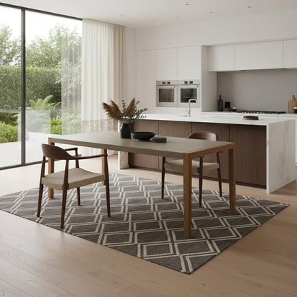 79" Gray and Natural Faux Concrete and Solid Wood Dining Table HomeRoots