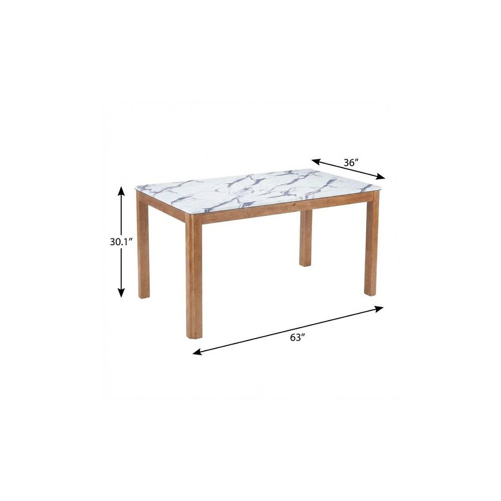 63" White and Natural Faux Marble and Solid Wood Dining Table HomeRoots