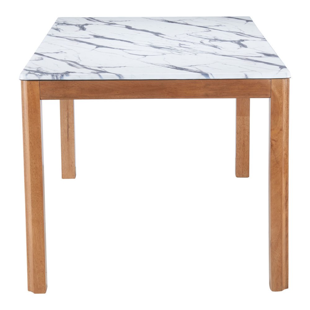63" White and Natural Faux Marble and Solid Wood Dining Table HomeRoots